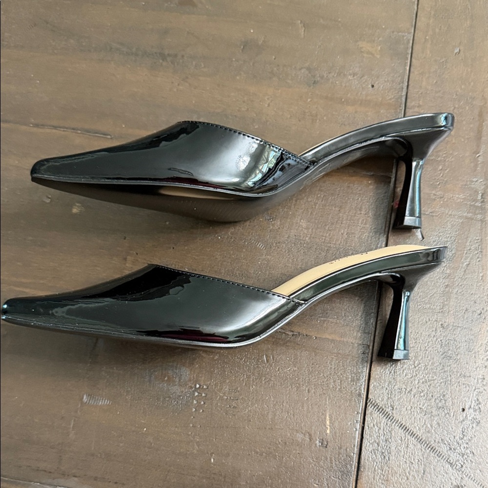 Anne Michelle Black Patent Pointed Toe Slip-On Mules